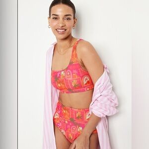 NWT Old Navy High Waisted tropical Bikini Size XXL Pink Orange cheetah Tropical
